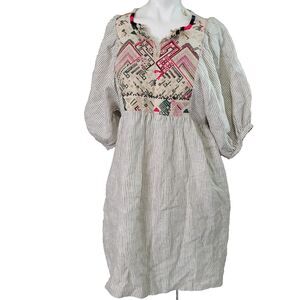Arloom XS dress embroidered handwoven striped pockets v-neck pleated textiles